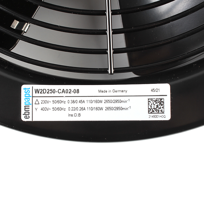 ebmpapst 230v ac axial flow fan 250mm axial fan 0.38/0.45A 110/160W W2D250-CA02-08