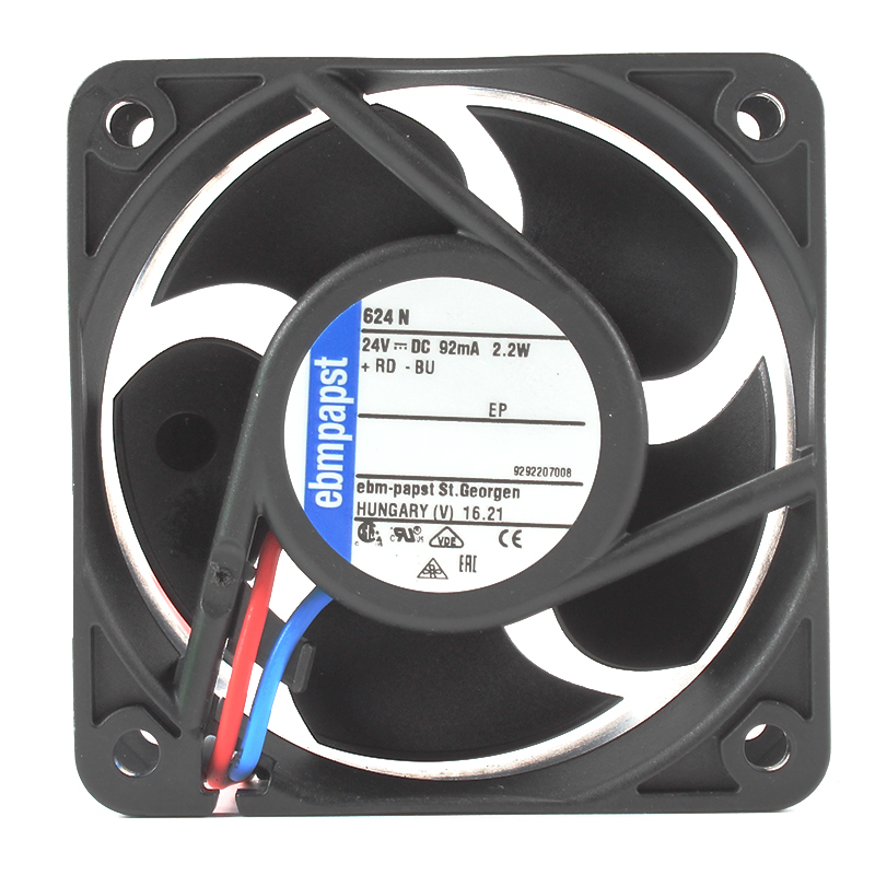 ebmpapst 60mm dc axial cooling fan plastic cooling fan 6025 24V 92mA 2.2W 624N