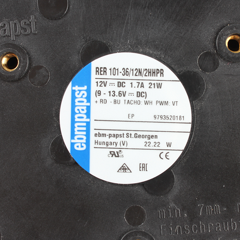 ebmpapst centrifugal turbine fans 12v dc centrifugal fan 101mm 1.7A 21W RER101-36-12N-2HHPR