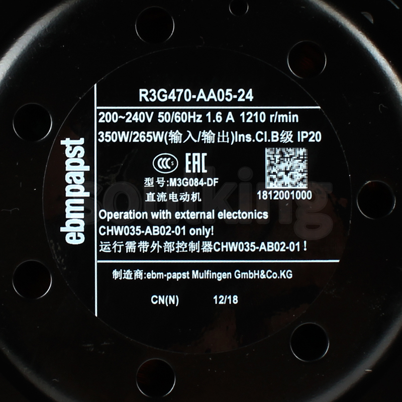 ebmpapst industrial centrifugal fan centrifugal fan ac 470mm 220-240V 1.6A 350/265W R3G470-AA05-24