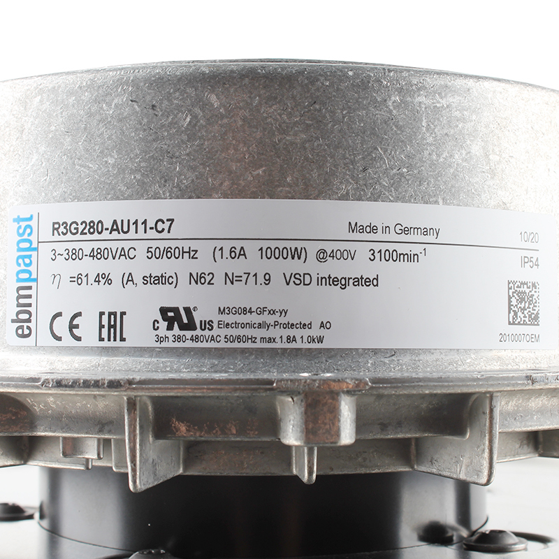 ebmpapst 280mm ac backward curved centrifugal fan 380v cooling fan 380/480V 1.6A 1000W R3G280-AU11-C7