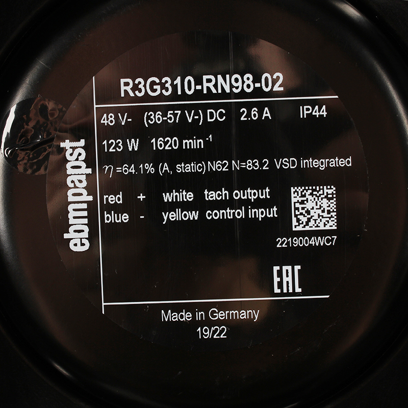 ebmpapst dc centrifugal fan cabinet centrifugal fan 310mm 48V 2.6A 123W R3G310-RN98-02