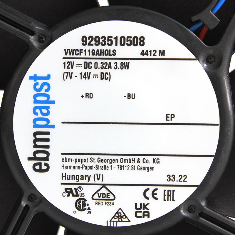 ebmpapst 120x120x38mm industrial axial fan dc axial cooling fan 12038 12V 0.32A 3.8W 4412M