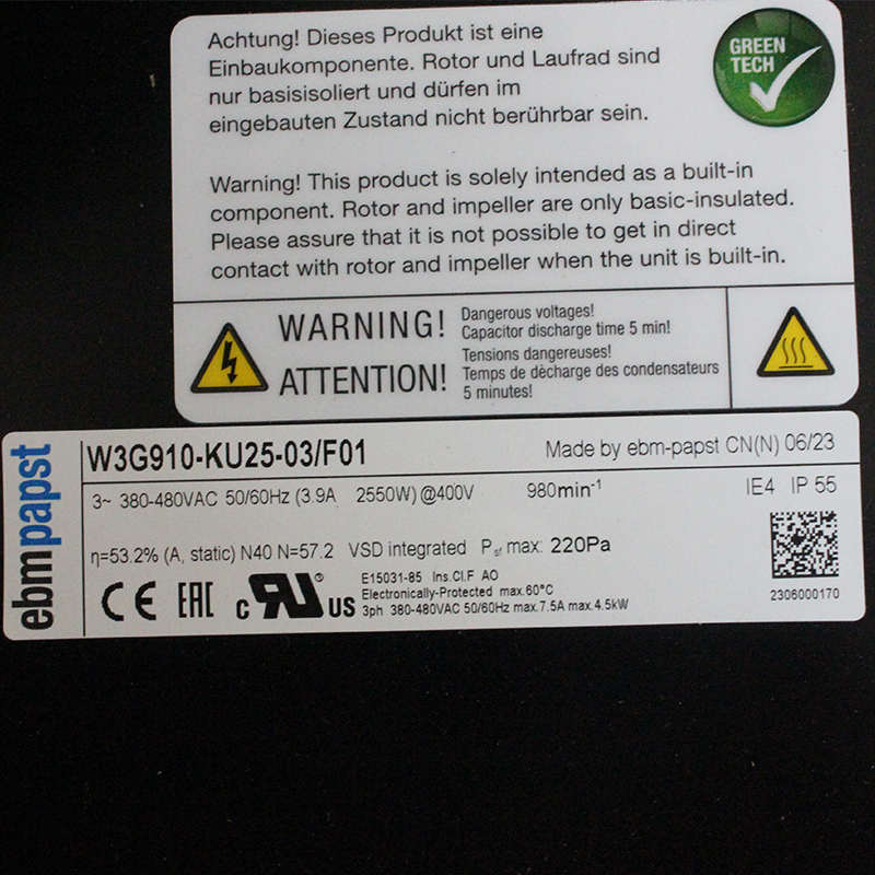 ebmpapst industrial large fan ac axial fan cooling 910mm 380-480V 3.9A 2550W W3G910-KU25-03/F01