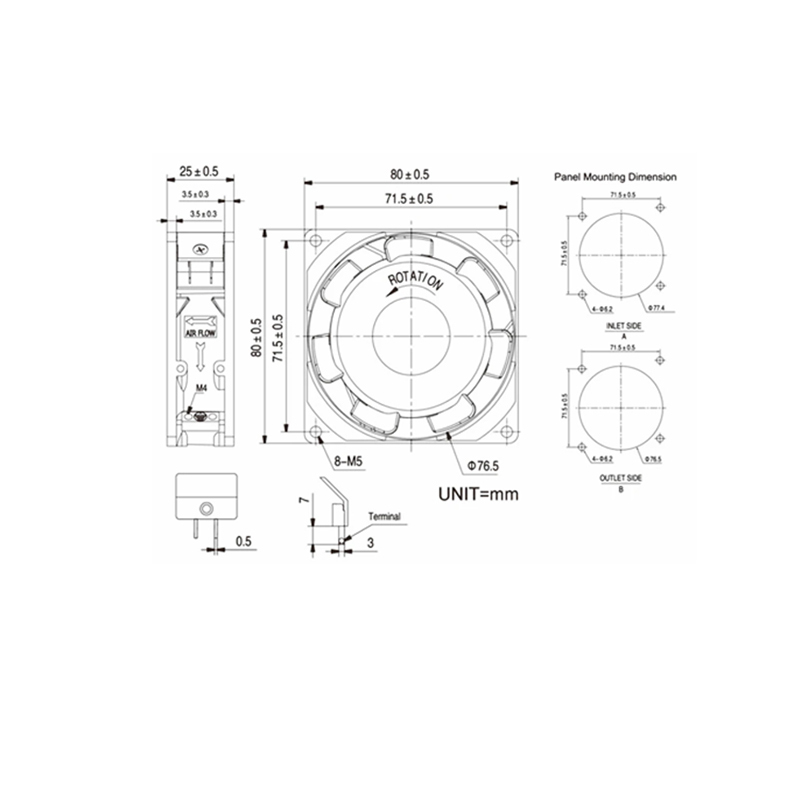KAKU AC220V 0.10/0.06A 8025 ball bearing cooling fan waterproof ratingIP55 magnesium alloy frame excellent thermal conductivity