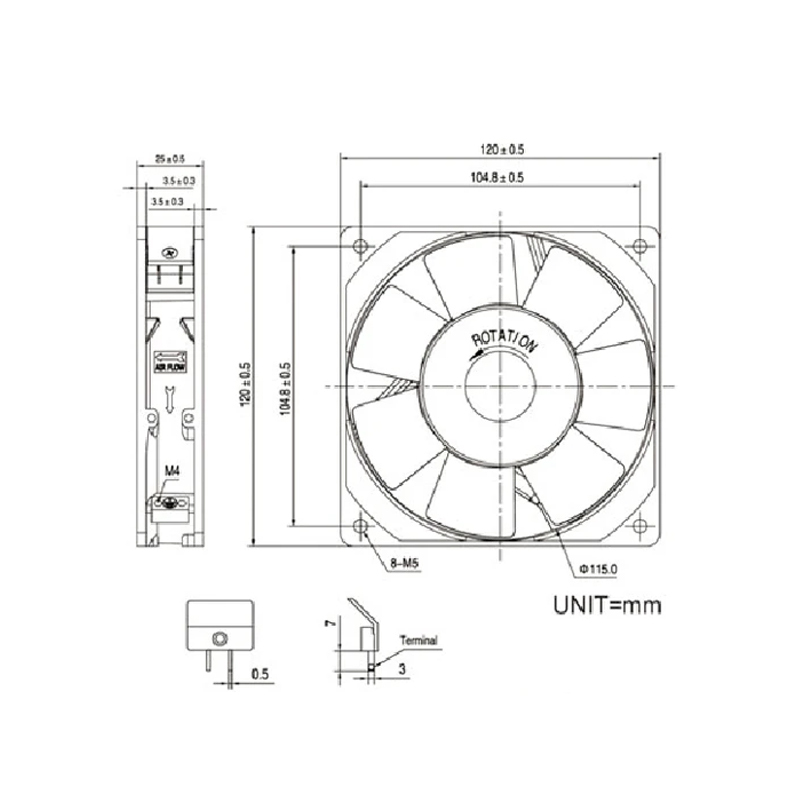 KAKU 12025 220-240V 0.09/0.07A AC fan Production Manufacturer of Electric Cabinet Fans Axial flow fan KA1225HA2