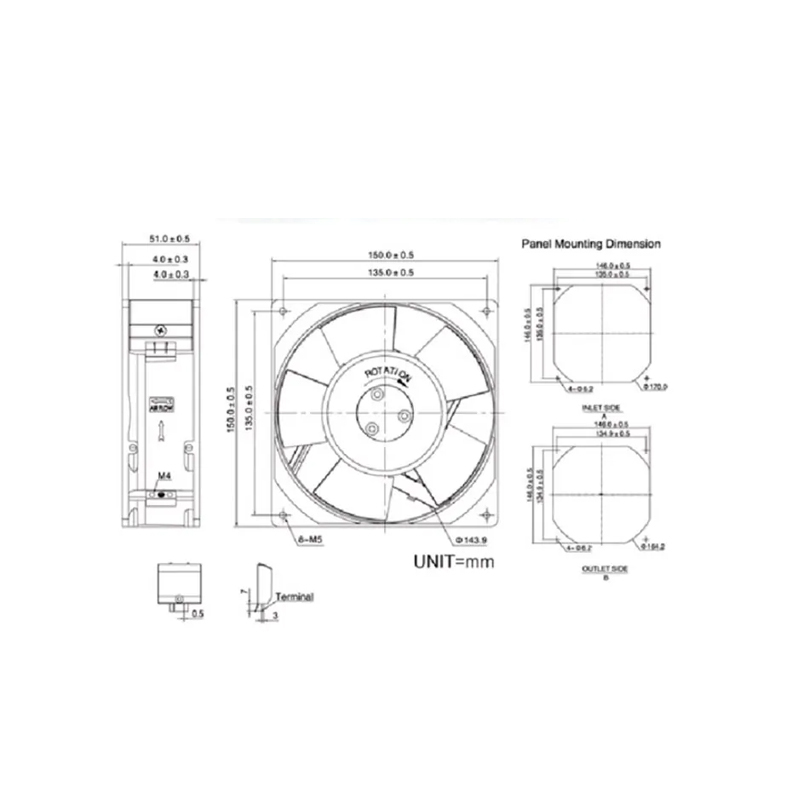 KAKU 15050 220-240V waterproof chassis industrial fan  15cm axial flow fan metal fan blade oil bearing KA1525HA2