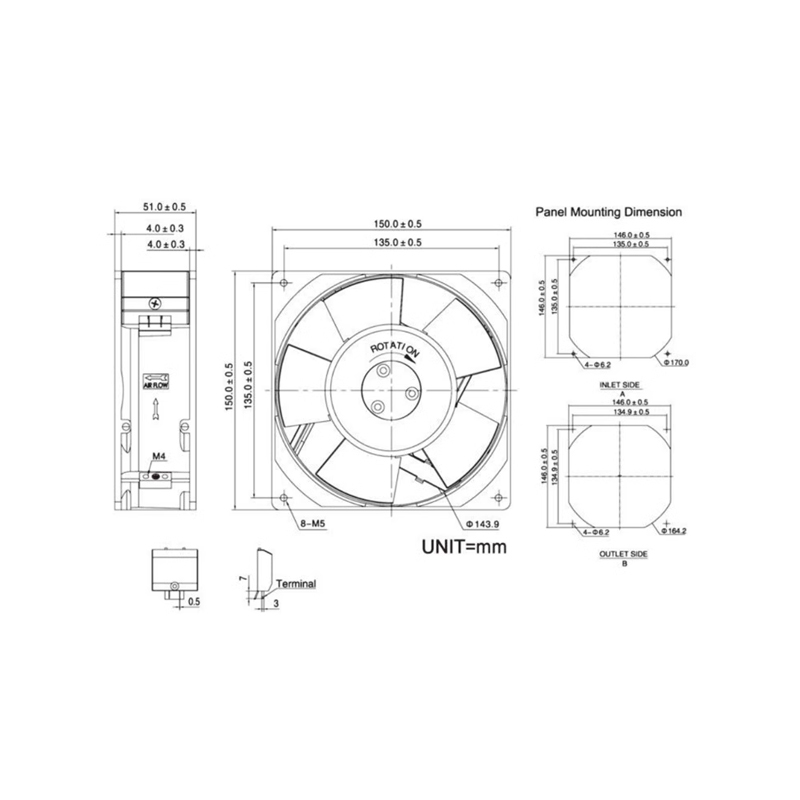 KAKU KA1525HA3 15050 380/400V 0.20/0.27A ball bearing cabinet cooling fan waterproof ball bearing fan