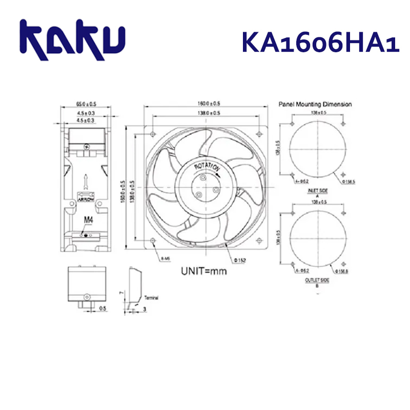 KAKU KA1606HA1 AC110v-120v IP55 dustproof and waterproof axial flow fan ball axial flow AC fan brand new original stock
