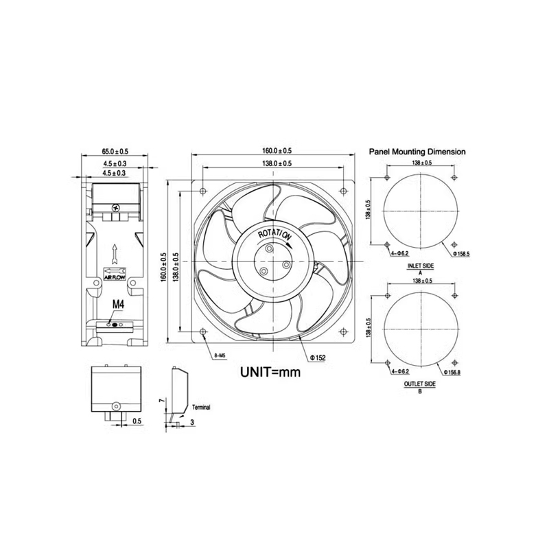KAKU KA1606HA3 16065 380V 29/33  three-phase electrical cabinet high temperature resistant axial fan