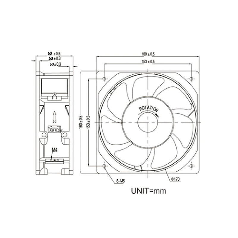 Original Kaku KA1806HA3 18060 380v high-temperature resistant axial fan three-phase axial cooling fan  PC frame fan blade