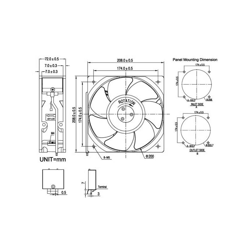 New KAKU KA2072HA2 208mm AC fan AC220V 0.38A magnesium alloy ball axial flow fan KAKU electrical cabinet cooling fan
