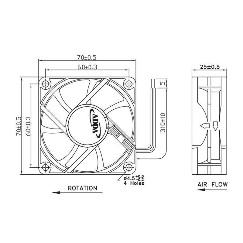 AQ0712HB-A70GL ADDA 12V 0.19A 7025 Waterproof Fan Fish Tank Fan Axial Flow Cooling Fan High Temperature Resistant Axial Flow Fan
