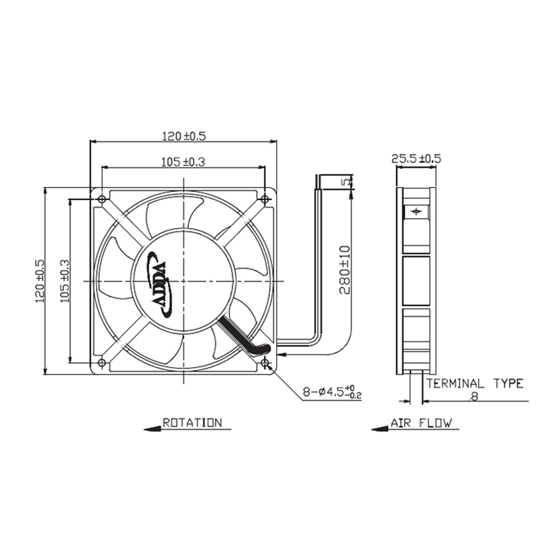 ADDA AA1252MB-AT 220V 12025 Axial Flow Cooling Fan Fan Heat Sink High Efficiency and Energy Saving Original Factory Warranty