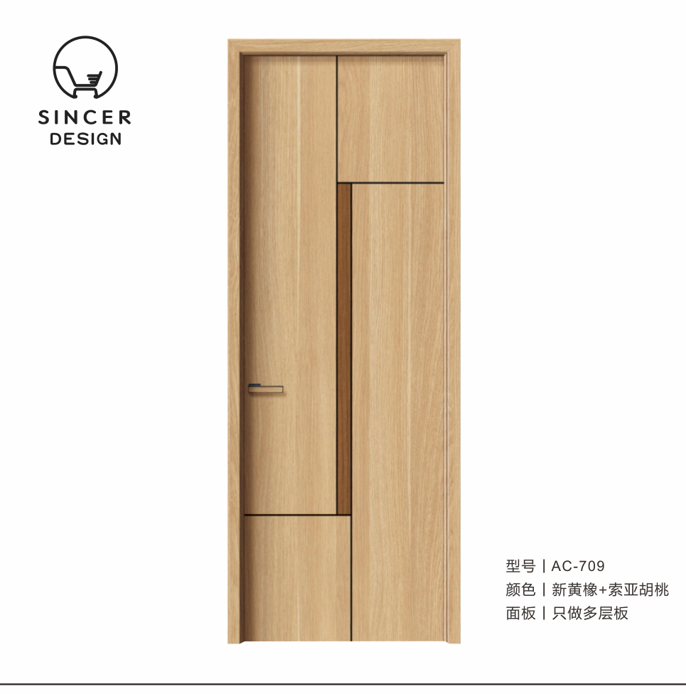 Modern Design Decorative Custom Waterproof Swing Single Wood Door For Bedroom