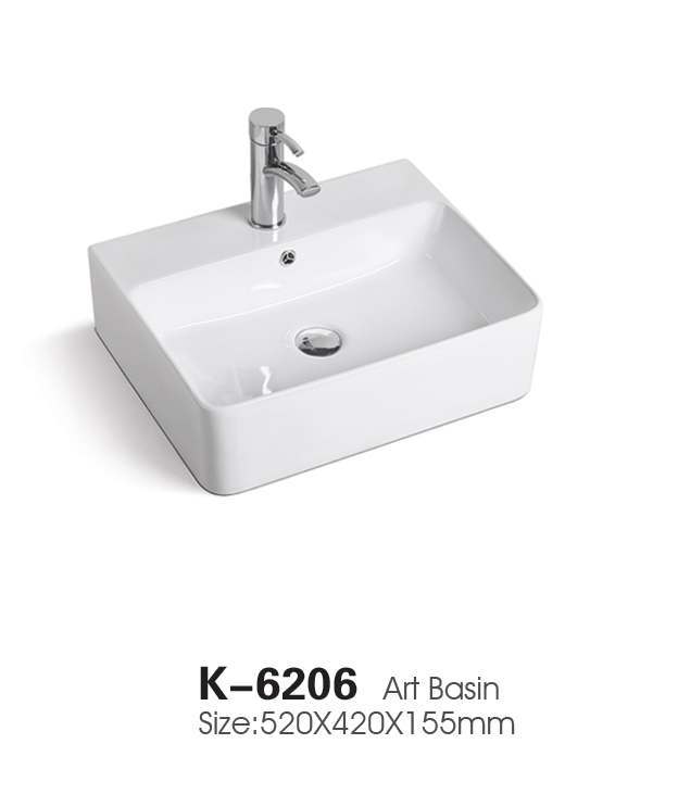 Modern Home White Rectangular Countertop Ceramic Bathroom Sink Hand Wash Basin Art Basin