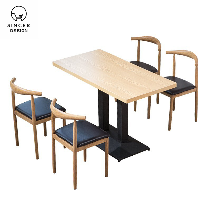 Classic 4 Seater Modern Fiber Glass Top Solid Wood Dining Table Set/Dining Table and Chair