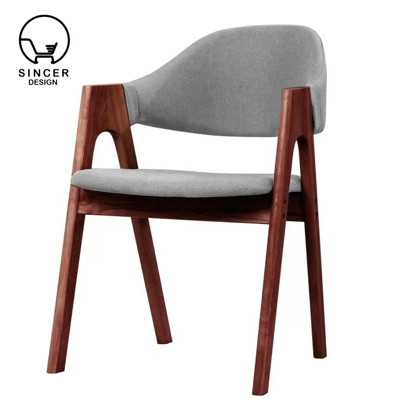 Luxury Design Leather Material Simple Concise Dining Solid Wood Dining Chair
