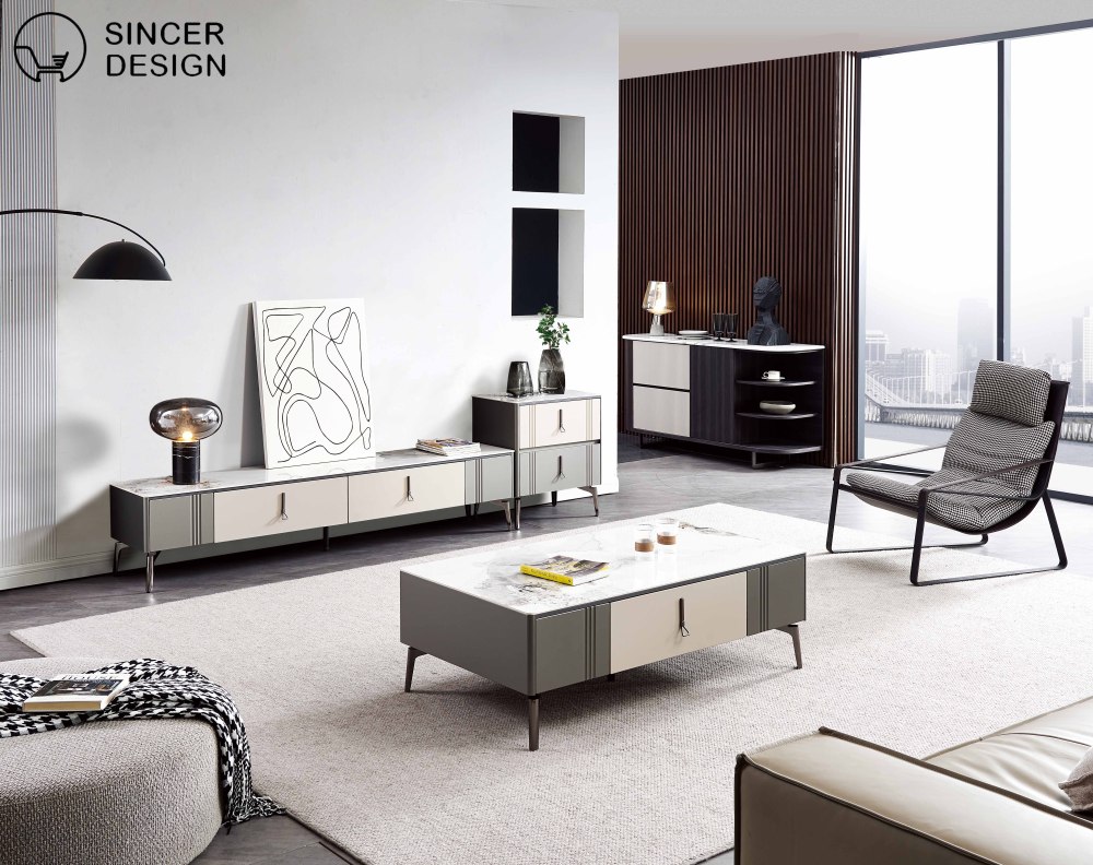 Modern Home Furniture 10 pcs Package Including Living Room Sofa Coffee Table Dining Room Table and Bedroom Bed Bedside Table Mattress