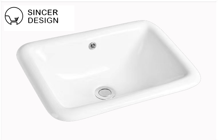 WC Basin Sink Factory Bathroom Sanitary Ware Art Basin Rectangular White Color Over Counter Wash Basin