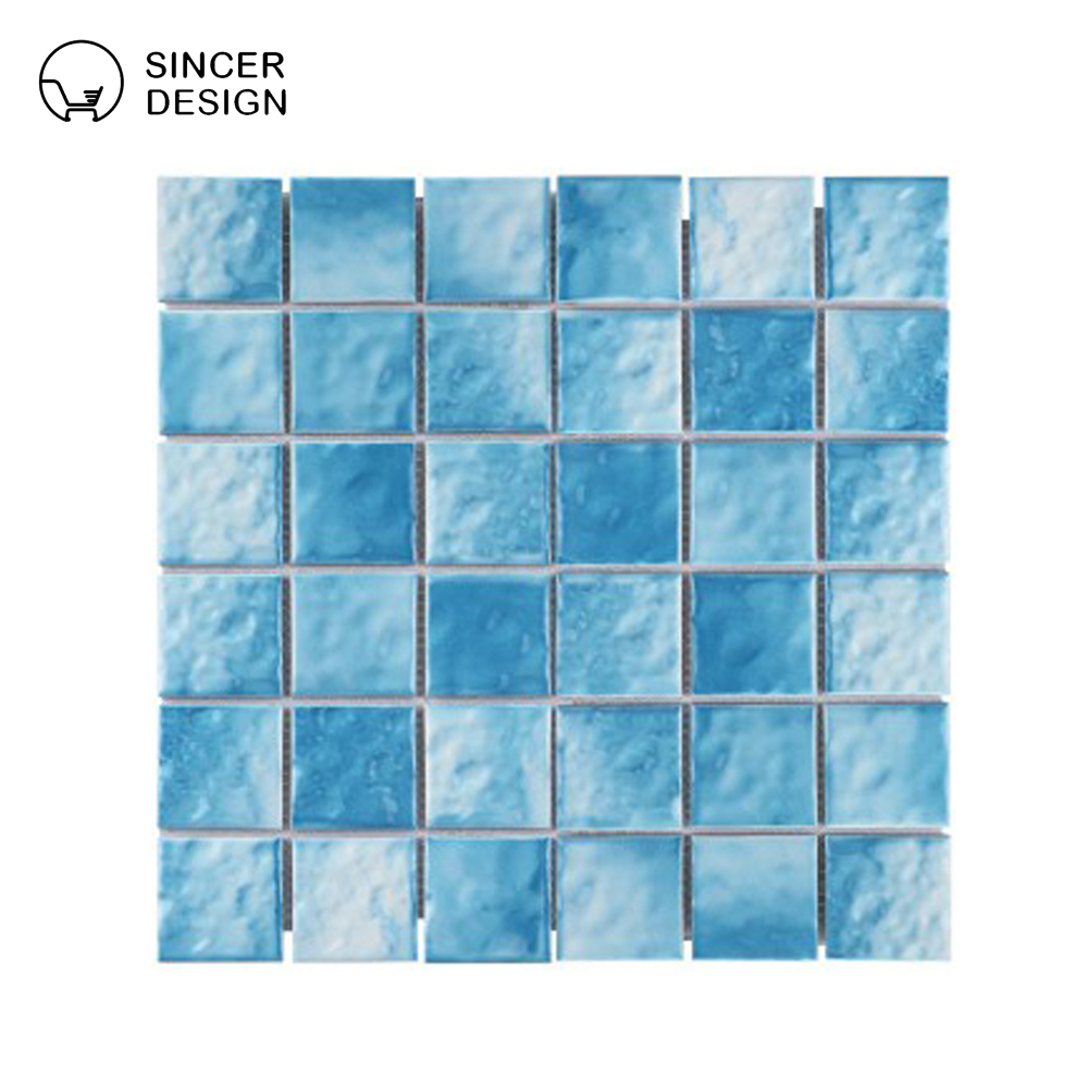 Foshan good quality blue crystal glass mosaic tile for the swimming pool