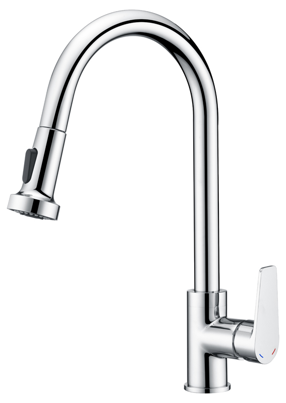 Kitchen Faucet with Cold and Hot Water Control, Pull-Down Design, Splash-proof, Rotatable, Pressure-Boosting, Single Cold Water Control for Washing Vegetables and Dishes in Sink