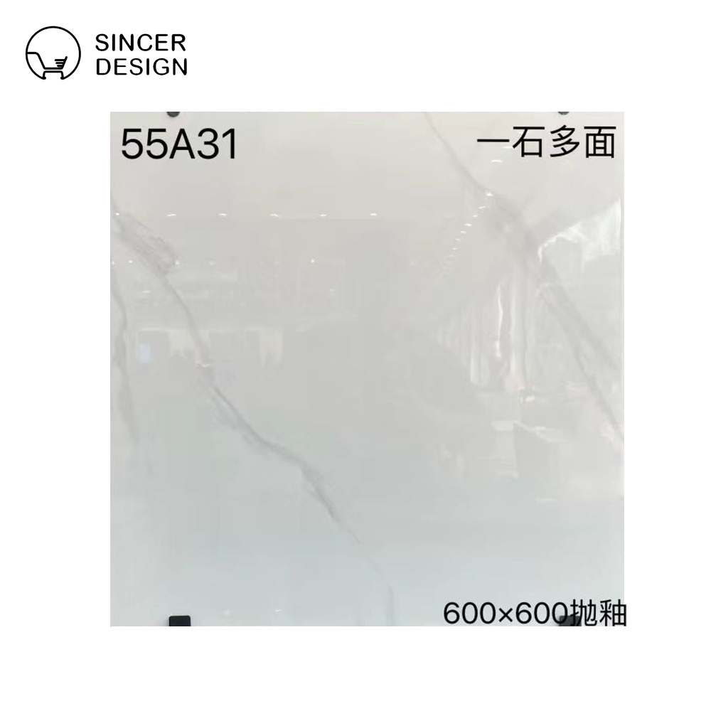 Floor tiles, ceramic tiles, 600x600, anti-slip, full-body marble effect, gray floor tiles