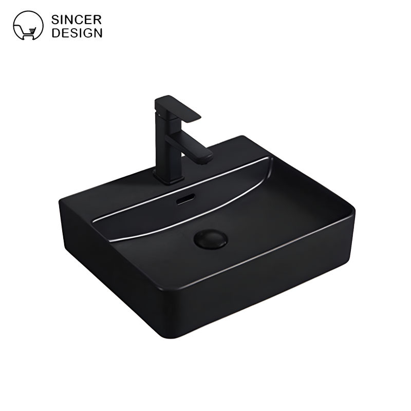 Modern and simple ceramic washbasin, hotel and household countertop basin, single-hole square artistic basin for bathroom