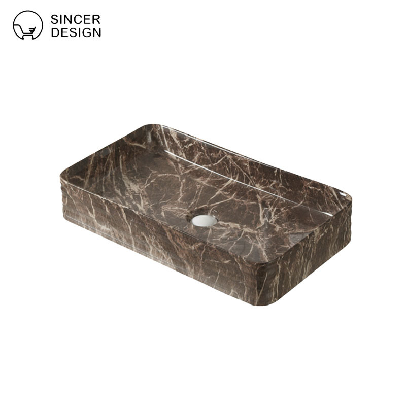 Marble-patterned ceramic washbasin, countertop basin, brown face basin, European and Middle Eastern style basin for hotels