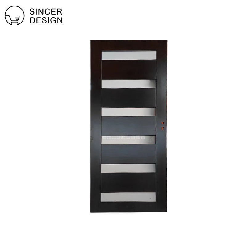 Solid Wood Pivot Door with Tempered Glass for Entrance of Villas, Floor Spring Door, American-style Off-axis Entrance Door