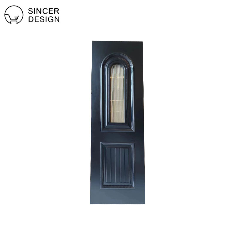 Black French Retro Bedroom Door with Painted Wood, Arched Transparent