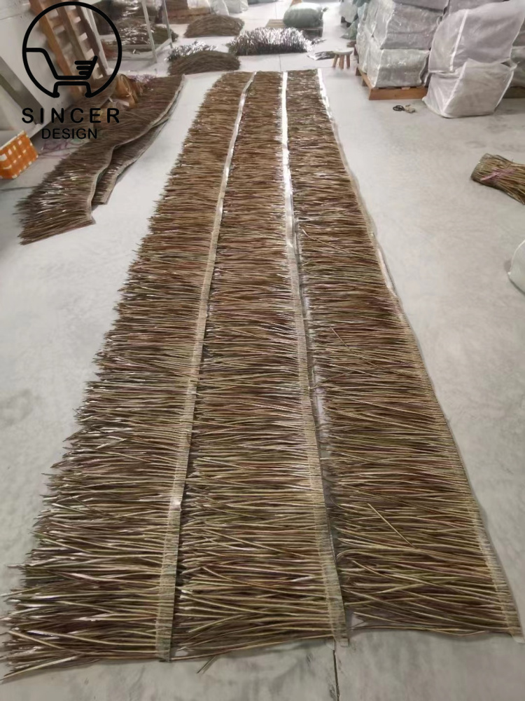 PVC PE fireproof Simulated Straw Artificial Palm Thatch Roof Synthetic Thatch Roofing Material