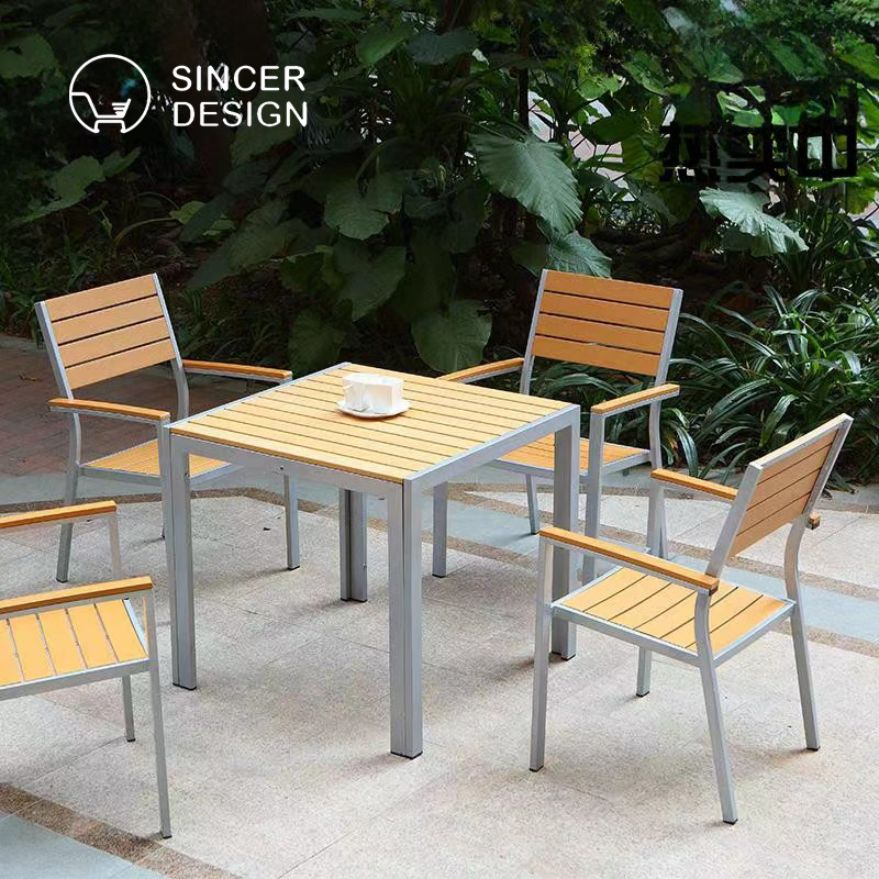 aluminum frame+ plastic wood outdoor tables