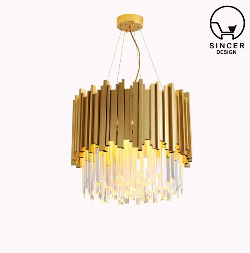 Hotel Big Luxury Long Hanging Modern Glass Black Gold Indoor Ceiling Pendant Light Chandelier