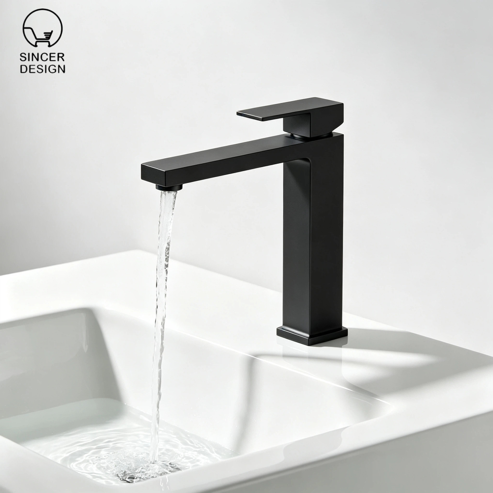 Modern Matte Black Square Bathroom Faucet