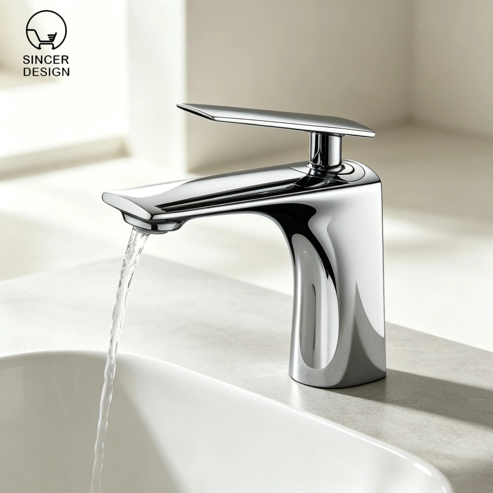 Modern Chrome Single Lever Bathroom Sink Faucet, Solid Brass Vanity Tap for Wash Basin
