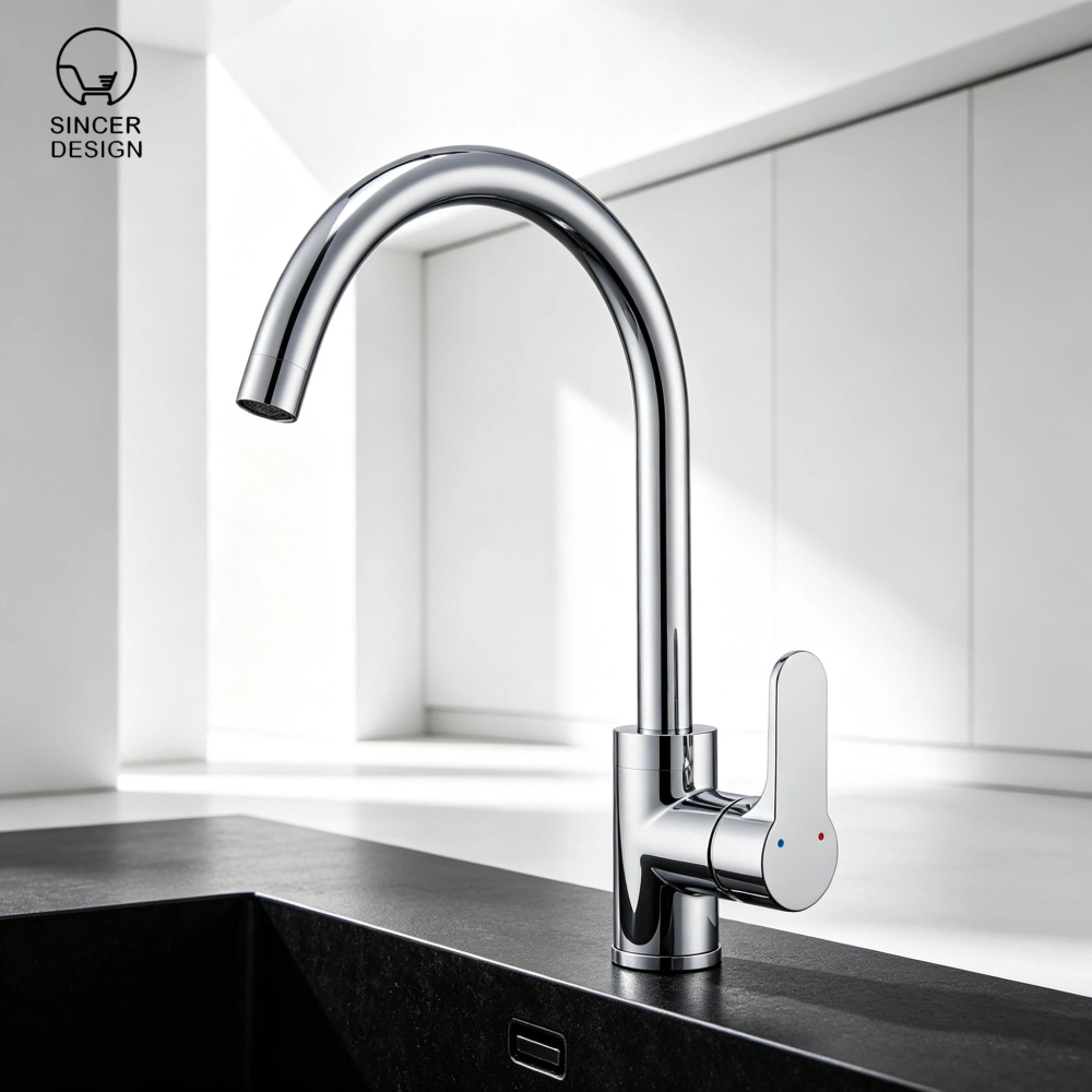 Solid Brass High Arc Kitchen Mixer Tap, Single Lever Chrome Kitchen Faucet for Countertop Sink