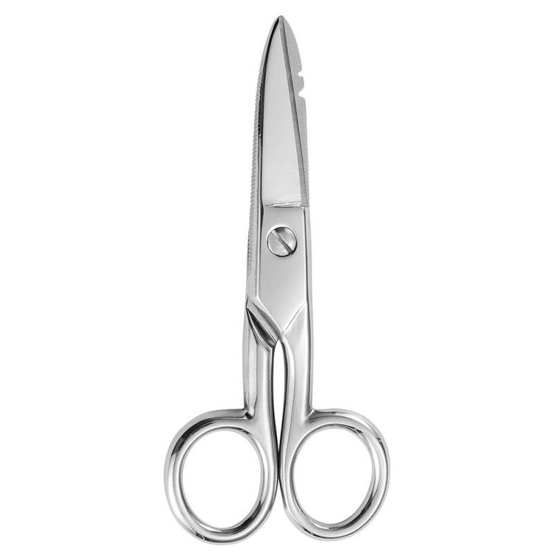 5-1/5 Inch Heavy Duty Electrician Scissors, Professional Forged Stainless Steel Electrical Shears with Notches for Industrial Stripping, Cutting Telecom Cable, Wire