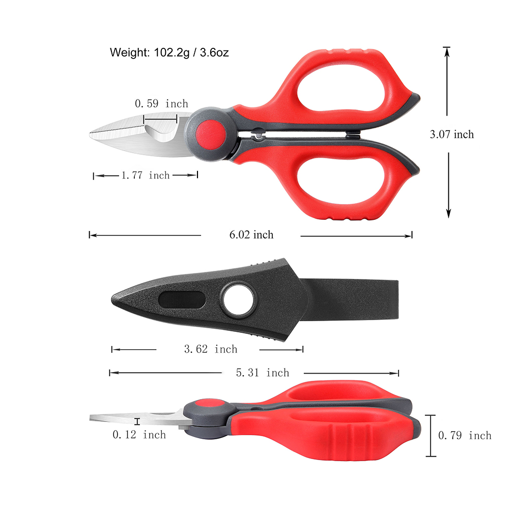 Electrician Scissors: 6 Inch Sharp Heavy Duty Wire Shears - Stainless Steel Serrated Notch Blade with Belt Clip, Stripper Fiber Optic, Crimping Aluminium Copper Soft Cable Line