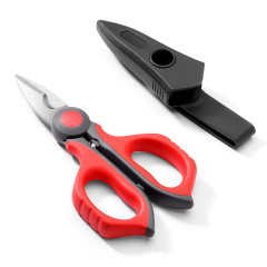 Electrician Scissors: 6 Inch Sharp Heavy Duty Wire Shears - Stainless Steel Serrated Notch Blade with Belt Clip, Stripper Fiber Optic, Crimping Aluminium Copper Soft Cable Line
