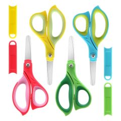 Kids Scissors Blunt Safety: 5” Left & Right Handed Small School Scissors Stainless Steel Blades Child Craft Scissors with Cover for Toddlers Students Teachers Classroom Children, 4 Pack