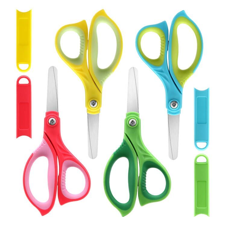Kids Scissors Blunt Safety: 5” Left & Right Handed Small School Scissors Stainless Steel Blades Child Craft Scissors with Cover for Toddlers Students Teachers Classroom Children, 4 Pack