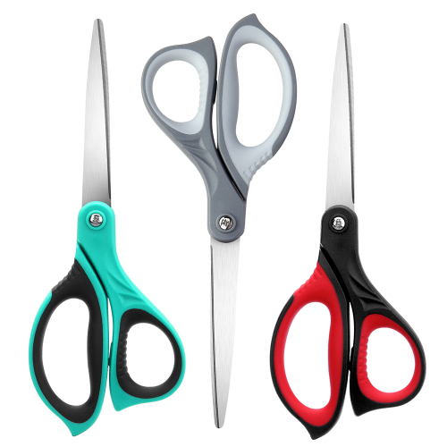 8.5" Scissors All Purpose, 3 Pack Ultra Sharp Blade Shears, Professional Ergonomic Comfort Grip Scissors for Office School Home Supplies Fabric Sewing DIY Cutting General Use