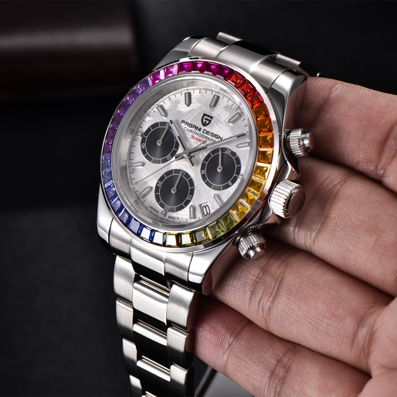 PAGANI DESIGN PD-1644 Rainbow Bezel Men's Quartz Watches Stainless Steel  Waterproof Wristwatch Sapphire Glass