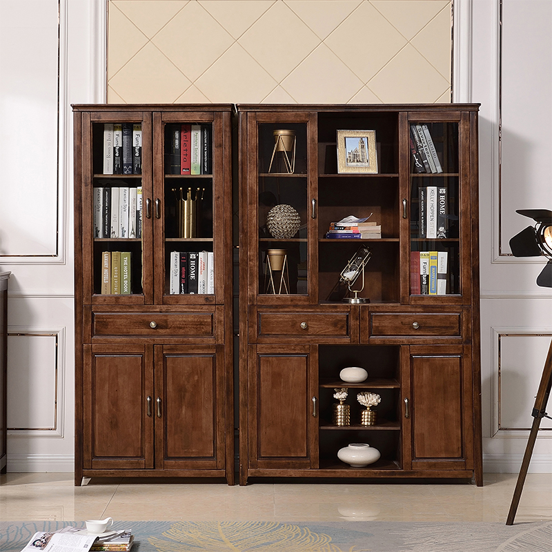 Bookcase Storage with 2 Acrylic Doors & Shelves, Wooden Bookshelf Display