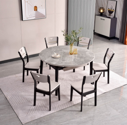 Montary Modern Dining Table, Sintered Stone Round Dining Room Table