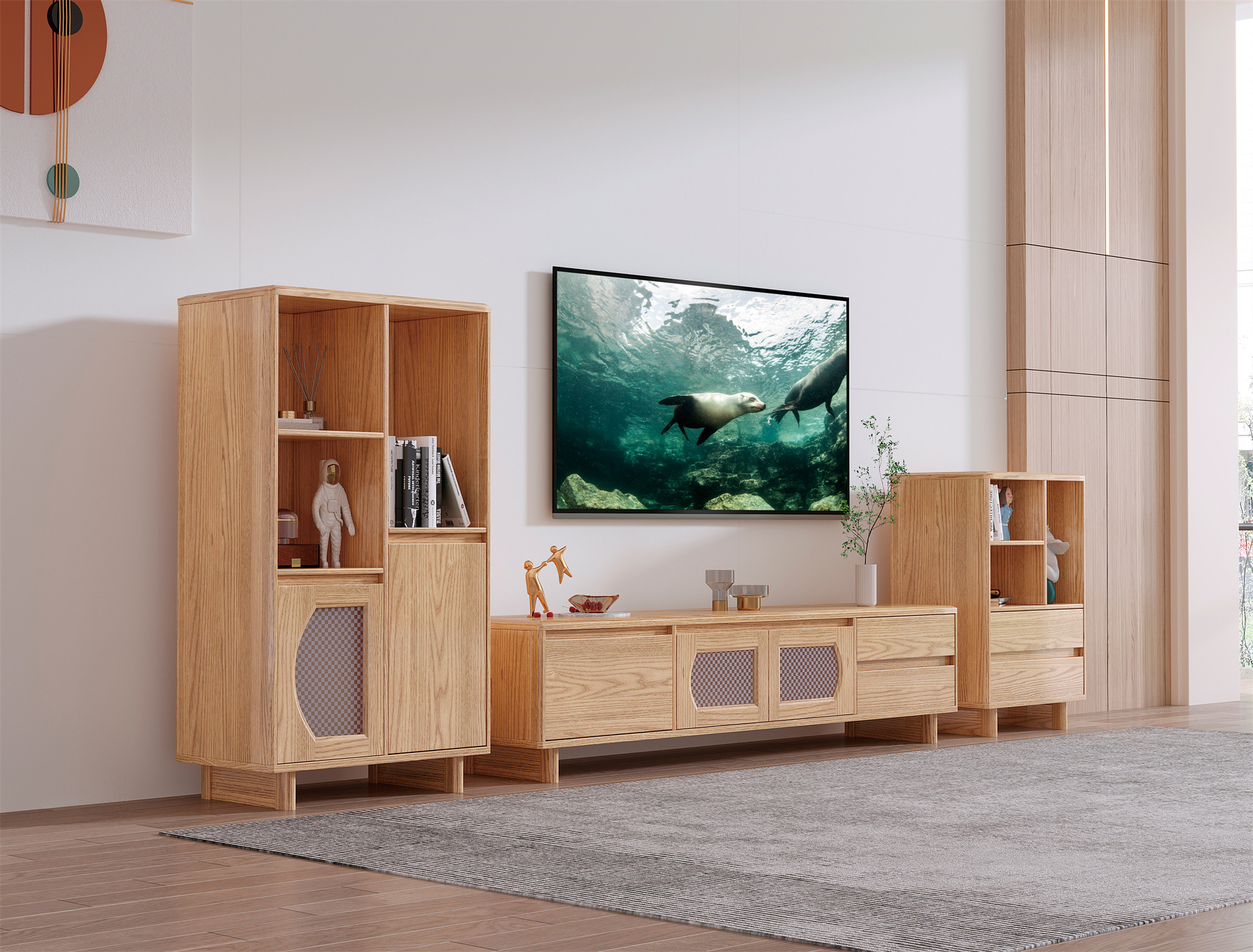 TTY Homes Solid Wood Ash Wood TV Console Cabinet