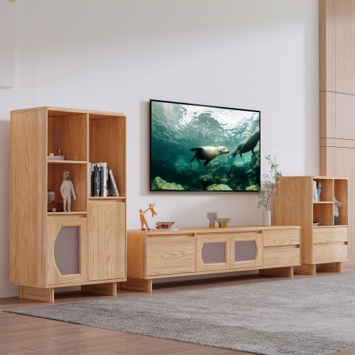 TTY Homes Solid Wood Ash Wood TV Console Cabinet