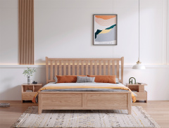 Ash Wood Solid Bed With Upholsterd Bed Headboard B3108