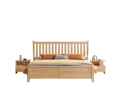 Ash Wood Solid Bed With Upholsterd Bed Headboard B3108